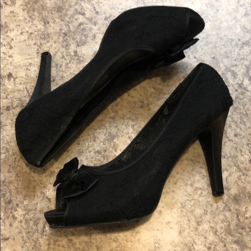 Deb Black Lace Peep-Toe Heels